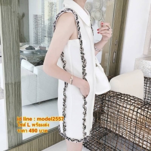 เดรสสีขาวปกเชิ้ตเกาหลีสไตร์ลำลองสบายๆทรงหลวม ขาว L DW6105001 ตัว