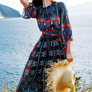 ชุดเดรสโมฮีเมียนเย็บปักถักร้อย ชุดเนปาลชาติพันธ์ุ ชุดเที่ยวโมฮีเมียน สีภาพ S-L HI6310003 ชุด