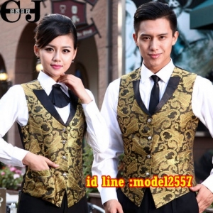 N6109002 เสื้อกั๊กพนักงานไนท์คลับ KTV บาร์และเครื่องแต่งกายพนักงานหญิงเครื่องแบบเสื้อกั๊กโรงแรม ทอง แดง M-3XL N6109002 ตัว