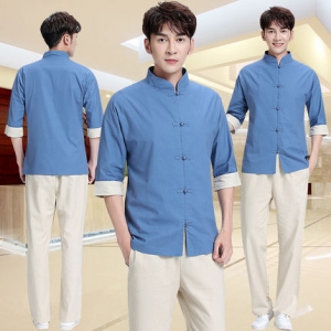 S6202002 ชุดพนักงานนวดสปาผู้ชาย ชุดสปาซาวน่าผู้ชาย สีภาพ S-3XL S6202002 ชุด