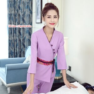 ชุดพนักงานนวดสปา ชุดพนักงานเสริมสวย ชุดทำงาน ชุดสูท น้ำเงิน ม่วง ชมพู ดำ S-4XL T6308004 ชุด