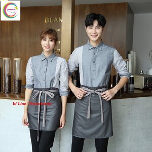 เสื้อพนักงานต้อนรับ เสื้อพนักงานเสริฟ เสื้อพนักงานโรงแรม เสื้อพนักงานร้านอาหาร เสื้อพนักงานร้านกาแฟ เทา M-4XL F6310007 เสื้อ+กันเปื้อนครึ่งตัว
