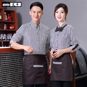 F6109007 เสื้อพนักงานต้อนรับพนักงานเสริฟเสื้อพนักงานโรงแรมนรีสอร์ทเสื้อเชิ้ตลายทางแขนยาว น้ำตาล ฟ้า ส้ม ม่วง L-3XL F6109007 ตัว