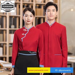 ชุดพนักงานภัตตาคารร้านอาหารจีนโรงน้ำชา แขนยาว แดง น้ำเงิน เขียวอ่อน L,XL,XXL,3XL,4XL,5XL FA6510001 ตัว **2 ตัวขึ้นไป