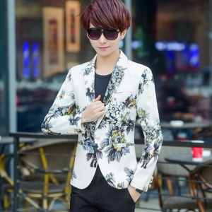 JM6105001 เสื้อสูทผู้ชายพิมพ์ลายสีขาวเข้ารูปแฟชั่นเกาหลี ขาว L JM6105001 ชิ้น