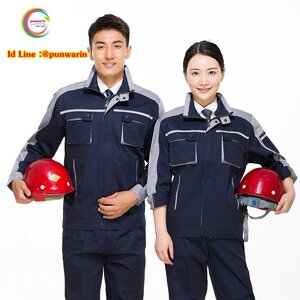 ชุดฟอร์มพนักงานช่างวิศวกรรม ช่างไฟฟ้า ช่างประปา ช่างยนตร์ ช่างกลโรงงานเนื้อบางฤดูร้อน สีเทา กรมท่า S-4XL M6305004 ชุด