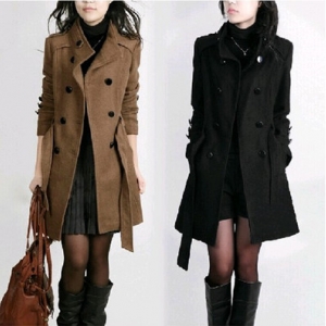 CW5709018 เสื้อโค้ท กันหนาว ผ้าขนสัตว์ คอปก อบอุ่นมาก แฟชั่นเกาหลี (พร้อมส่ง)ml ดำ M L CW5709018 ตัว