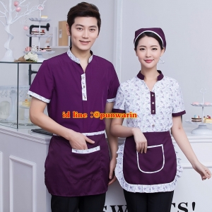 เสื้อพนักงานต้อนรับ เสื้อพนักงานเสริฟ เสื้อพนักงานโรงแรม เสื้อพนักงานร้านอาหาร แดง ม่วง น้ำตาล L-3XL F6212004 เสื้อ+ ผ้ากันเปื้อน
