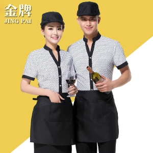 เสื้อพนักงานต้อนรับ เสื้อพนักงานเสริฟ เสื้อพนักงานโรงแรม เสื้อพนักงานร้านอาหาร เสื้อพนักงานซุปเปอร์มาร์เก็ต F6208001 เสื้อ+เปื้อน