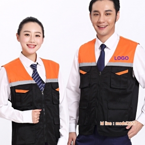 M6107002 เสื้อกั๊กฟอร์มพนักงานช่างวิศวกรรมช่างไฟฟ้าอุตาสาหกรรม ช่างก่อสร้าง สี :ส้ม แดง ดำ เทา เหลือง S-4XL M6107002 ชุด