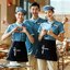 เสื้อฟอร์มพนักงานร้านอาหารกาแฟโรงแรม แขนสั้น เบจ ฟ้า S-4XL F6809002 เสื้อ+เปื้อน* ขั้นต่ำ 2 ตัว