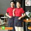 ชุดฟอร์มพนักงานร้านอาหารกาแฟโรงแรมแขนสั้นผ้าฝ้ายกระดุมหน้า ดำ แดง เขียว L-3XL F6011019 เสื้อ+เปื้อน