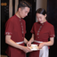 เสื้อฟอร์มพนักงานร้านอาหารกาแฟโรงแรม แขนสั้น ดำ แดง M-3XL F6708006 เสื้อ+เปื้อน* ขั้นต่ำ 2 ตัว
