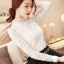 RP5911045 เสื้อลูกไม้เกาหลีสวยหวาน คอสูงแขนยาว (พรีออเดอร์) RP5911045 ตัว