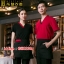 F6201001 เสื้อพนักงานต้อนรับ เสื้อพนักงานเสริฟ เสื้อพนักงานโรงแรม เสื้อพนักงานร้านอาหาร ดำ แดง S-3XL F6201001 เสื้อ+ ผ้ากันเปื้อน