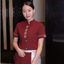 เสื้อฟอร์มพนักงานร้านอาหารกาแฟโรงแรม แขนสั้น ดำ แดง M-3XL F6708006 เสื้อ+เปื้อน* ขั้นต่ำ 2 ตัว